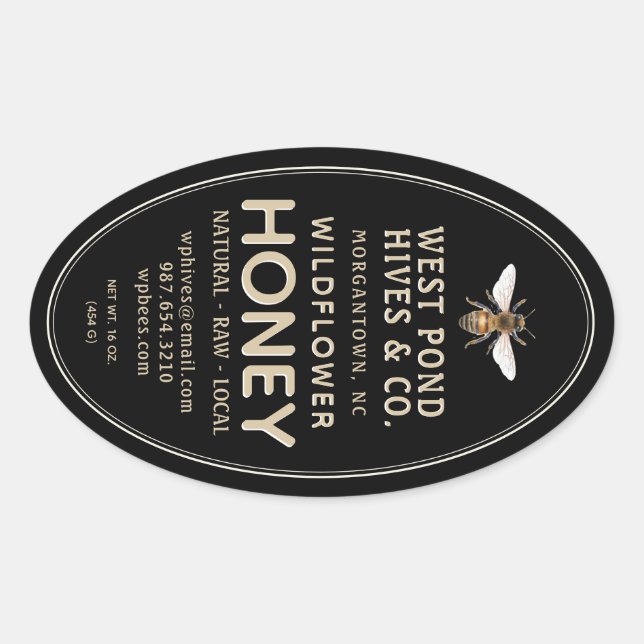 Oval Queenline Honey Jar Label mit Biene 16 & 32oz Ovaler Aufkleber (Vorderseite)
