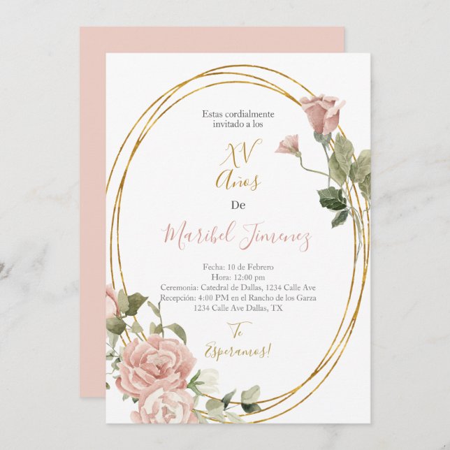 Oval Rahmen Quinceanera Einladung Spanisch (Vorne/Hinten)