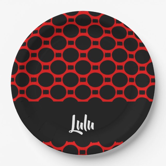 Oval rotes Schwarz Pappteller (Vorderseite)