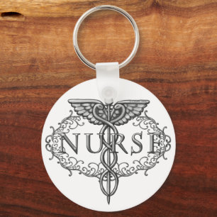 Oval Silver Caduceus Nurse Schlüsselanhänger