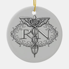 Oval Silver Caduceus RN Nurse Keramikornament
