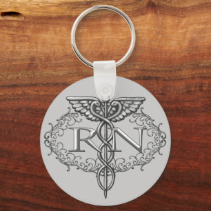 Oval Silver Caduceus RN Nurse Schlüsselanhänger