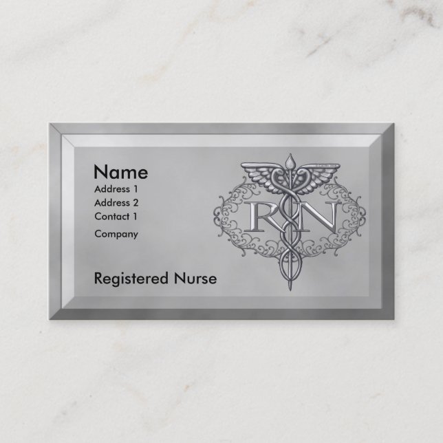 Oval Silver Caduceus RN Nurse Visitenkarte (Vorderseite)