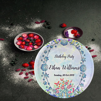Oval Soft Blue Pastel Lila Hydrangea Geburtstag Pappteller