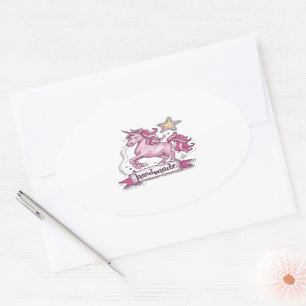 Oval Stickers Unicoron und die Inschrift,Handmad