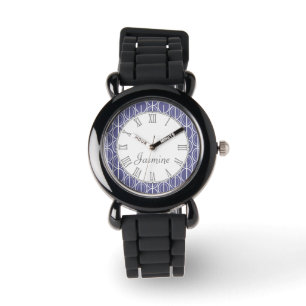 Oval verband gemusterte lila Namenuhr des grauen Armbanduhr