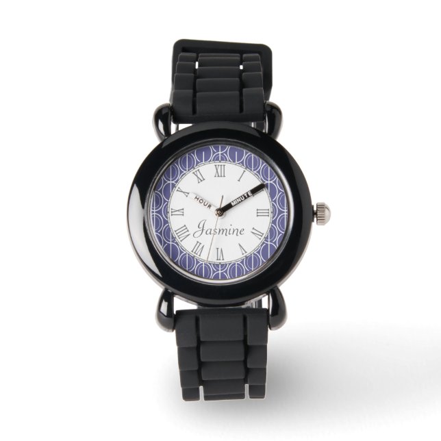 Oval verknüpfte gemusterte Uhr lila-Graue Namensan (Vorderseite)