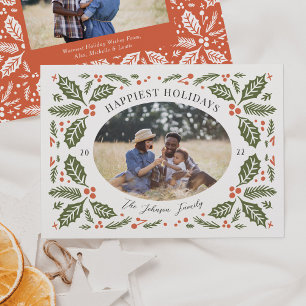 Oval-Weihnachtsfoto mit Vintage-Stechpalmenbeeren Feiertagskarte