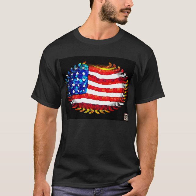 ovale amerikanische Flagge T-Shirt (Vorderseite)