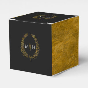 Ovale Blätter Schwarz-Gold-Hochzeit Geschenkschachtel