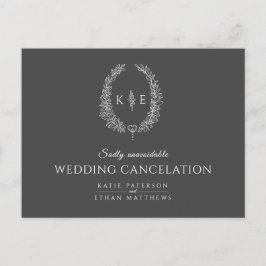Ovale Blätterkranz Monogramm Trauung Grau Ankündigungspostkarte