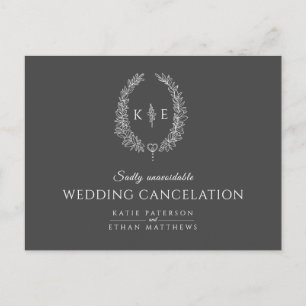 Ovale Blätterkranz Monogramm Trauung Grau Ankündigungspostkarte