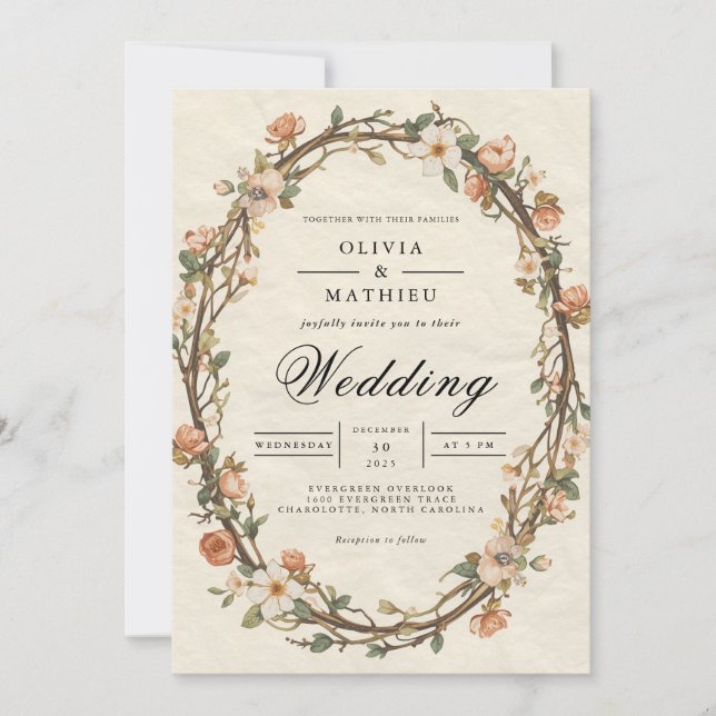Ovale Blumenhochzeit Einladung (Vorderseite)