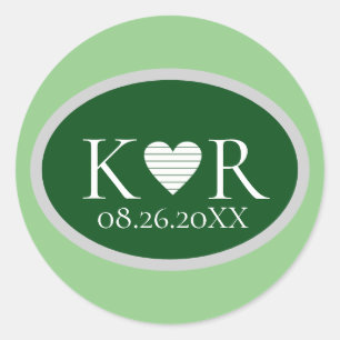 ovale grüne Monografie für eine stilvolle Hochzeit Runder Aufkleber