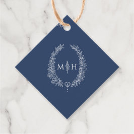 Ovale Hochzeit des Navy-Blue-Blatt-Kranzes Geschenkanhänger