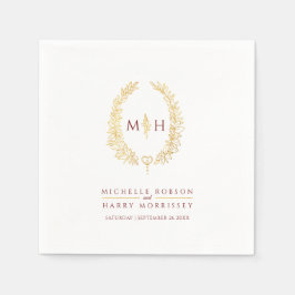 Ovale Kranzkunst Blätter Goldrot-Monogramm-Hochzei Serviette