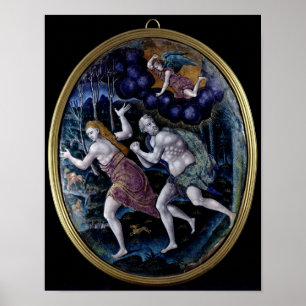 Ovale Tafel mit Adam und Eva Poster