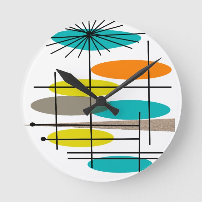 Ovalen des mittleren Jahrhunderts 5 Runde Wanduhr (Vorderseite)