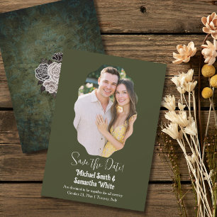 Ovaler Bilderrahmen Olivgrün Elegante Hochzeit Save The Date
