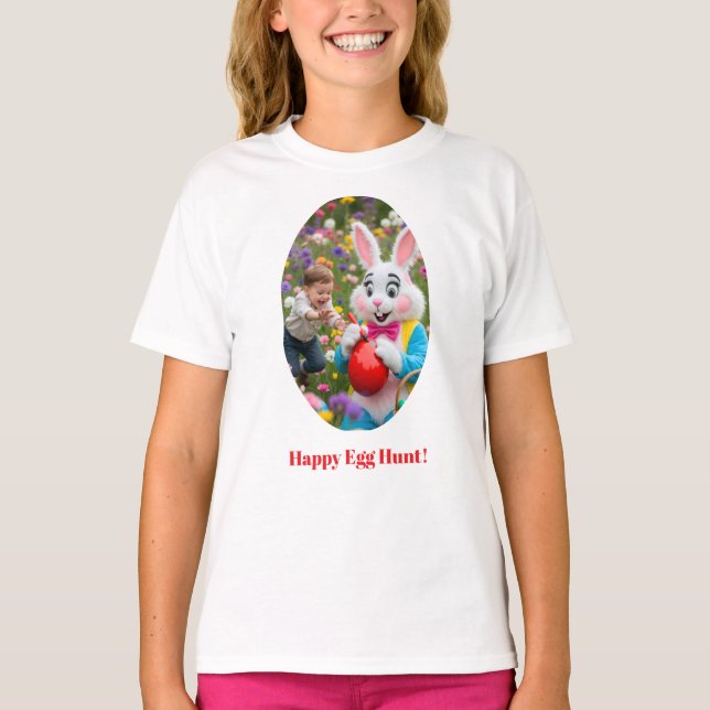 Ovaler Bilderrahmen Ostern mit Hase und Kind T-Shirt (Vorderseite)