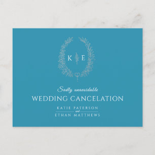 Ovaler Blätterkranz Monogramm Hochzeitsabsage Türk Ankündigungspostkarte