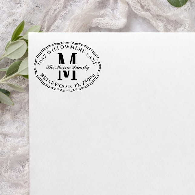 Ovaler Monogramm-Rücksende-Adresse  Permastempel (Von Creator hochgeladen)