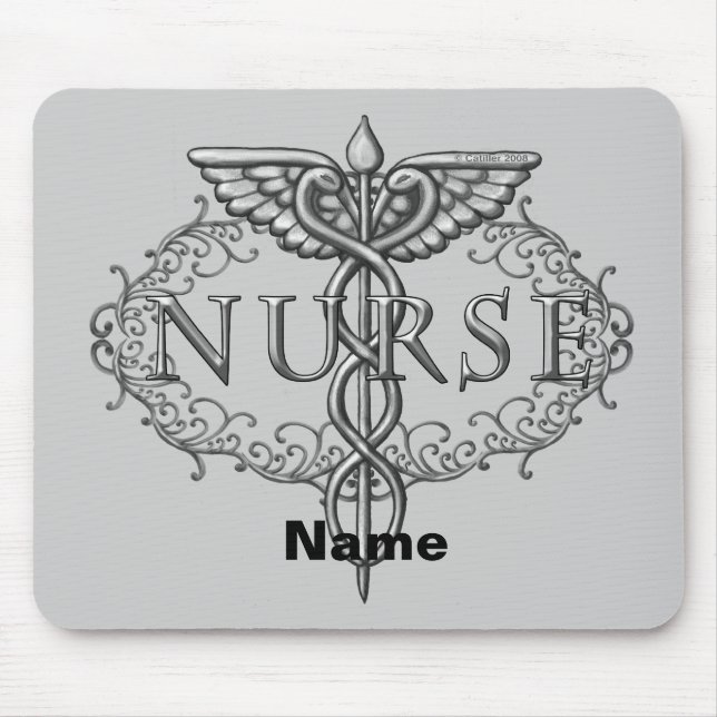 Ovaler silberner Caduceus-Krankenschwester Mousepad (Vorne)
