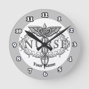 Ovaler silberner Caduceus-Krankenschwester Runde Wanduhr