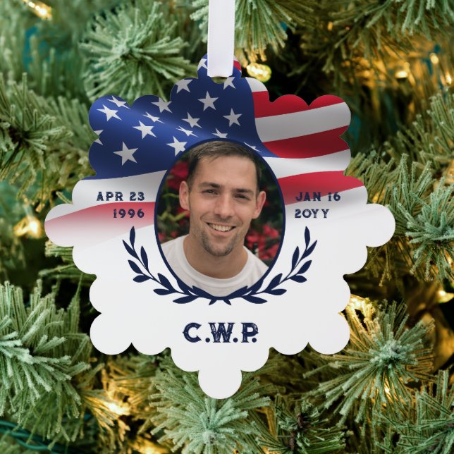 Ovales Foto amerikanischer Fahnen im liebenden Ged Ornament Karte (Insitu (Baum))