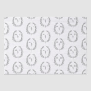 Ovales Leaf-Monogramm, grau zeichnend auf der weiß Seidenpapier