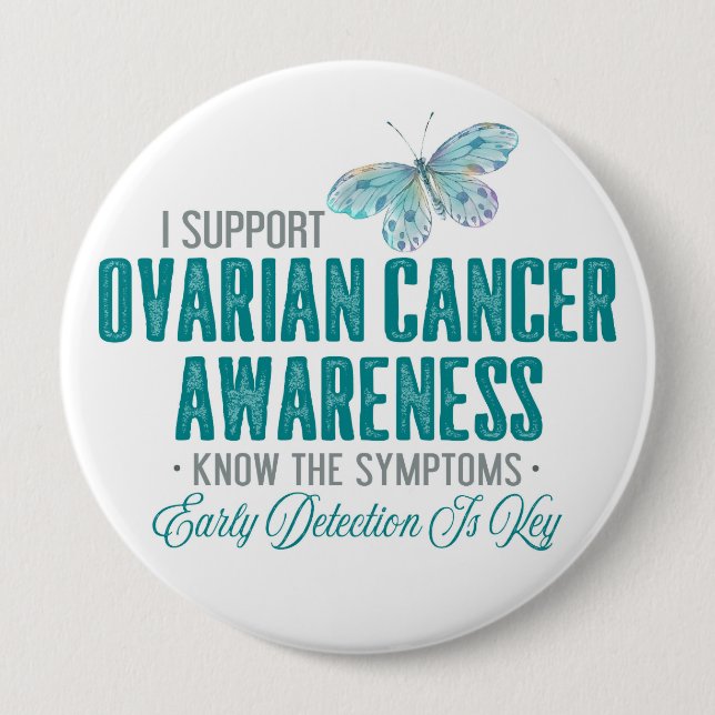 Ovarialkarzinom | Aquamarin Butterfly Button (Vorderseite)