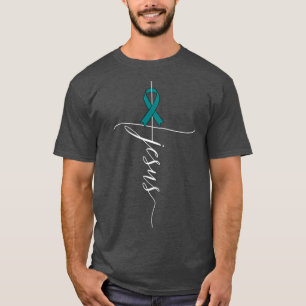 Ovarialkarzinom Bewusstsein Jesus Aquamarines Ribb T-Shirt