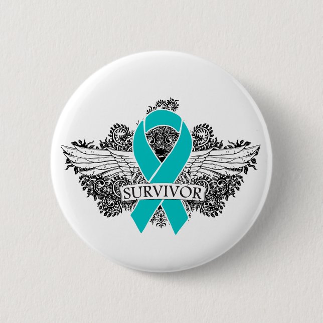 Ovarialkarzinom-Winged SURVIVOR-Band Button (Vorderseite)
