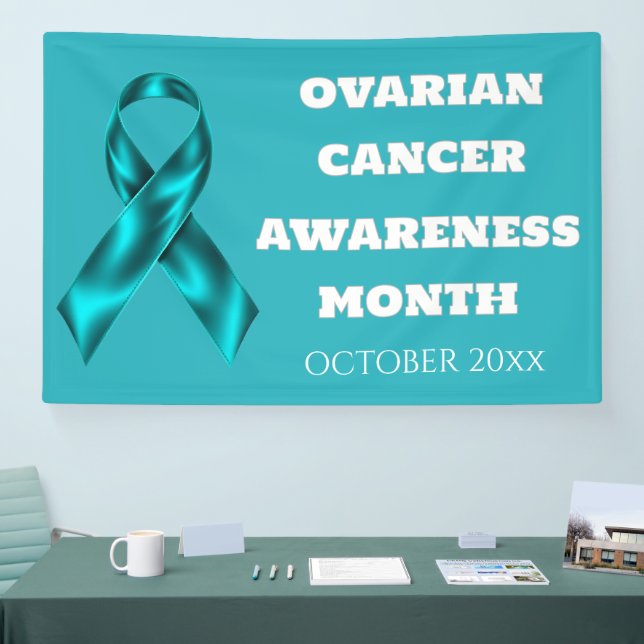 Ovarian Cancer Awareness Month teal ribbon DIY Banner (Messe)