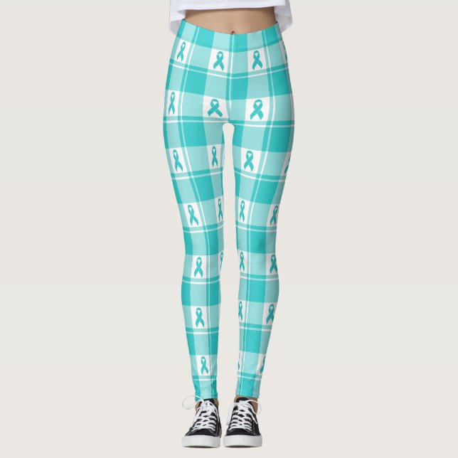 Ovarian Cancer Awareness Plaid Teal Ribbon Leggings (Vorderseite)