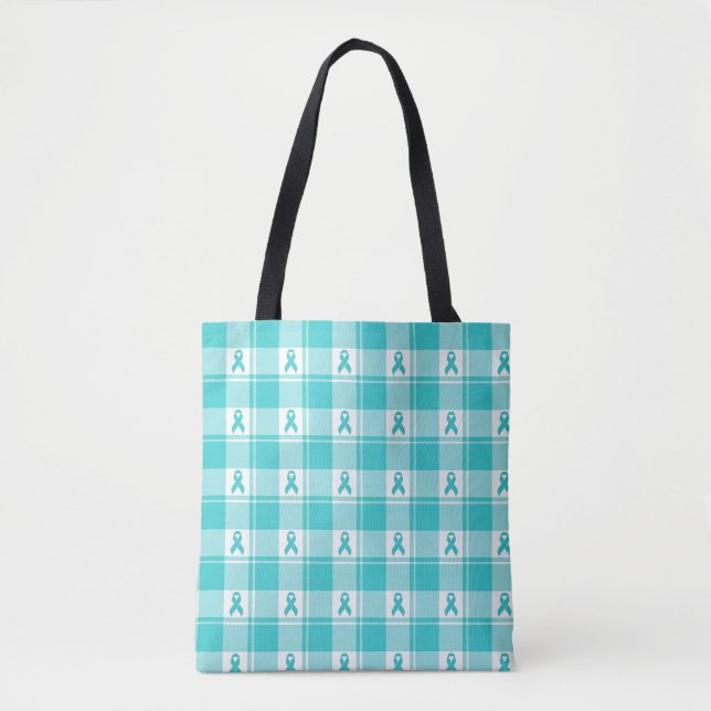 Ovarian Cancer Awareness Plaid Tote Bag, Teal (Vorderseite)