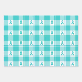Ovarian Cancer Awareness Plaid Wrapping Paper Teal Geschenkpapier Set