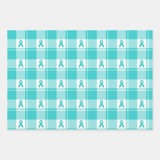 Ovarian Cancer Awareness Plaid Wrapping Paper Teal Geschenkpapier Set