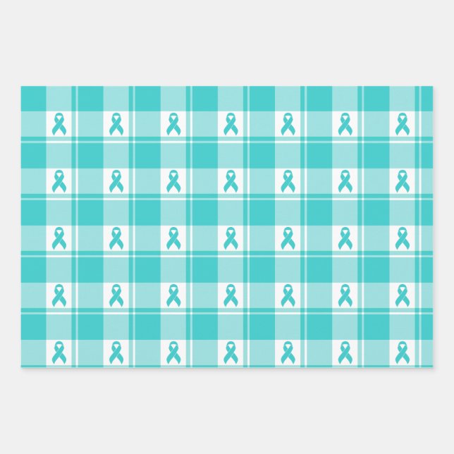 Ovarian Cancer Awareness Plaid Wrapping Paper Teal Geschenkpapier Set (Vorderseite)