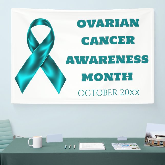 Ovarian Cancer Awareness teal on white ribbon Banner (Messe)