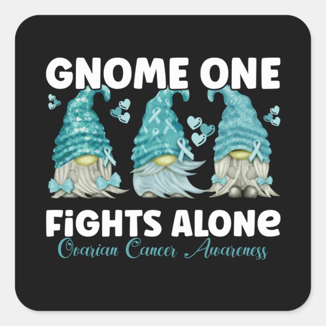 Ovarian Cancer Awareness Teal Ribbon Gnome Quadratischer Aufkleber (Vorderseite)