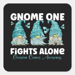 Ovarian Cancer Awareness Teal Ribbon Gnome Quadratischer Aufkleber