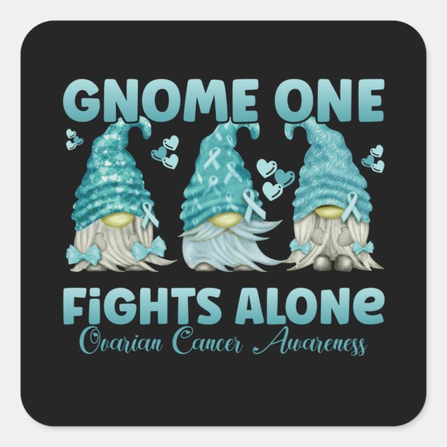 Ovarian Cancer Awareness Teal Ribbon Gnome Quadratischer Aufkleber (Vorderseite)