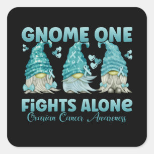 Ovarian Cancer Awareness Teal Ribbon Gnome Quadratischer Aufkleber