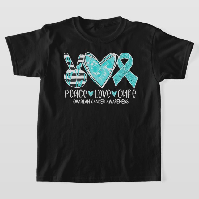 Ovarian Cancer Awareness Teal Ribbon Heart Peace L T-Shirt (Ablage )