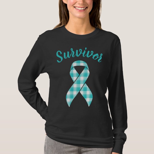 Ovarian Cancer Awareness Teal Ribbon Survivor T-Shirt (Vorderseite)