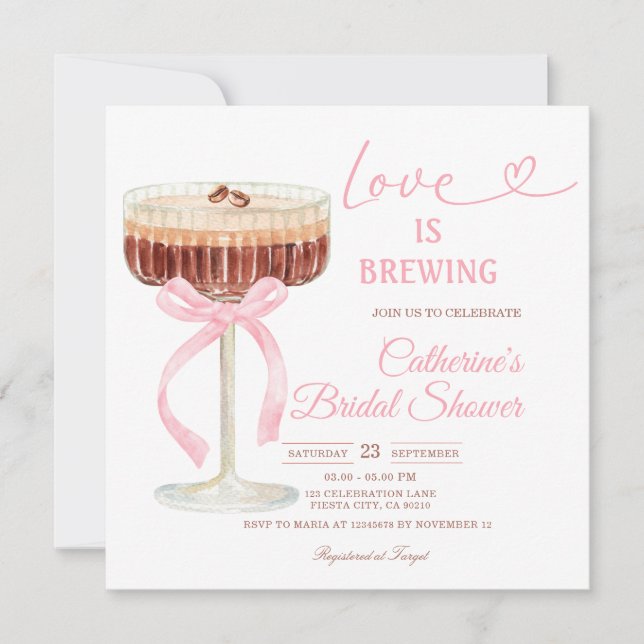 ove Is Brewing Bridal Shower Coffee Martini Theme Einladung (Vorderseite)