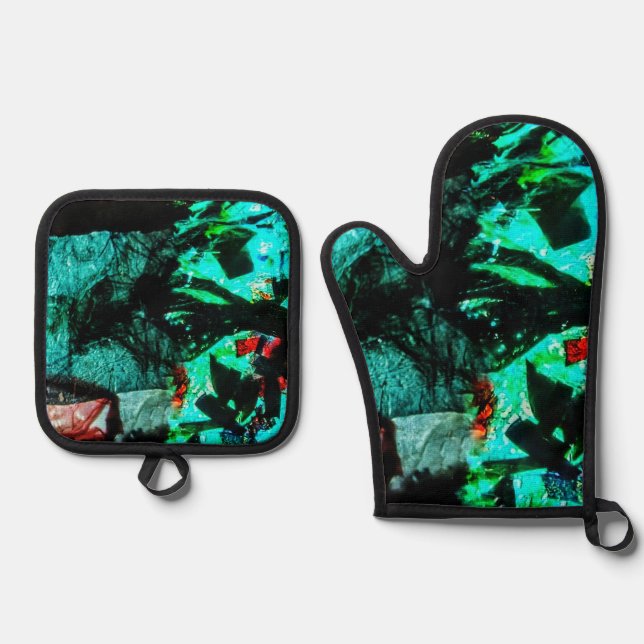 Oven mitt and pot holder dark blue abstract motif  ofenhandschuh & Topflappen-Set (Vorderseite)