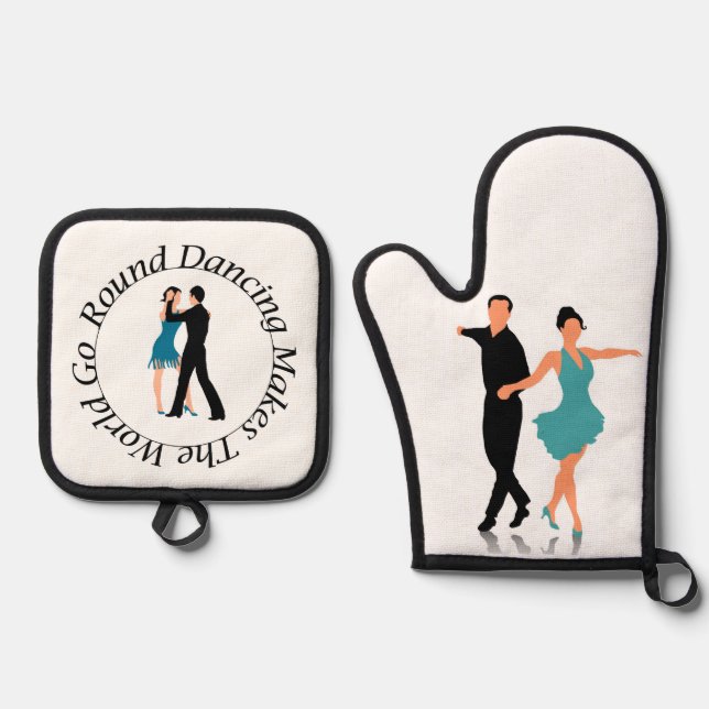 Oven Mitt and Pot Holder - Round Dancer Ofenhandschuh & Topflappen-Set (Vorderseite)