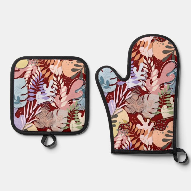 Oven Mitt and Pot Holder Set : Bio Blätter (Vorderseite)